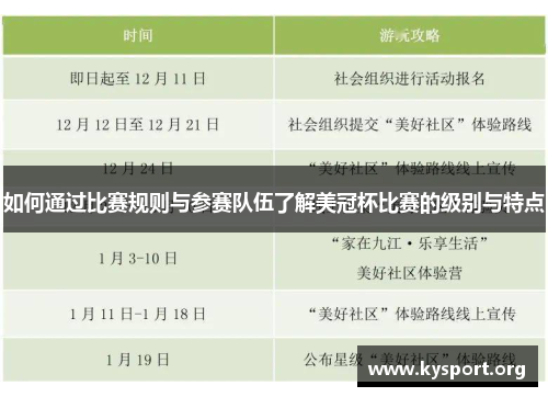 如何通过比赛规则与参赛队伍了解美冠杯比赛的级别与特点
